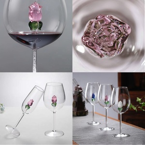 Ánh Sáng Sang Trọng Làm Bằng Tay Trong Suốt <span class=keywords><strong>3D</strong></span> Tăng Bên Trong Màu Đỏ Siêu Mỏng Màu Pha Lê Rượu Vang Kính Đặt - Product Image 3