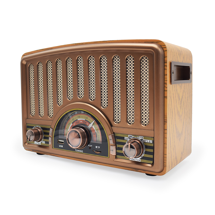 Vintage Solid Wooden FM AM Radio with Built-in Speaker