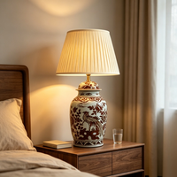 Lampe de table en céramique de style antique oriental, grande taille, motif oiseaux et fleurs, pour l'éclairage intérieur des villas et des hôtels