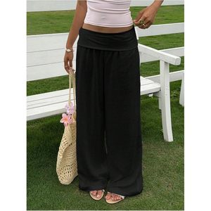 Pantalon large en lin pour femme FOXA, taille basse, décontracté, respirant, idéal pour les vacances - Product Image 2