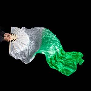 Dubbelzijdige Lange Vloeiende Zijden Waaier Voor Dansvoorstelling Driekleurige Gradiënt Lint Waaier Handgeschilderde Vierkante Dansfan - Product Image 4