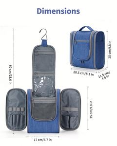 Sac de toilette de voyage bleu marine pour femmes et hommes, 6 compartiments organisateurs, sac de rangement pour maquillage - Product Image 3