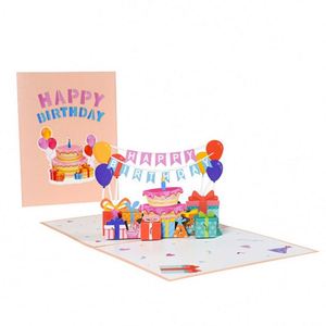 Carte de vœux pop-up 3D avec drapeau Joyeux Anniversaire imprimé en couleur avec enveloppe - Product Image 1
