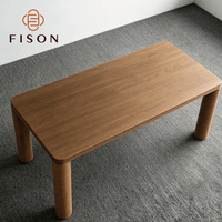 Table à manger rectangulaire en bois massif avec pieds cylindriques ondulés uniques, table à manger personnalisée pour villa, hôtel, restaurant