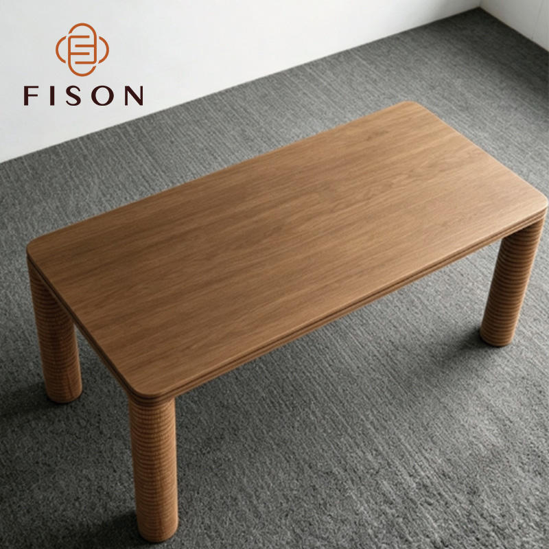 Rectangular Shape Dining Table Solid Wood Rectangular Dining Table Unique Corrugated Cylindrical Legs ...