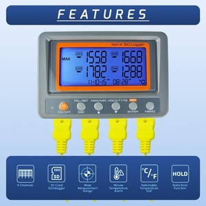 จอแสดงผลดิจิตอล LCD เครื่องวัดอุณหภูมิเทอร์โมคัปเปิล 4 ช่อง พร้อมการติดตามค่าสูงสุด/ต่ำสุดแบบ USB หน่วยที่สามารถสลับได้ วัสดุ ABS AZ885 - Product Image 3