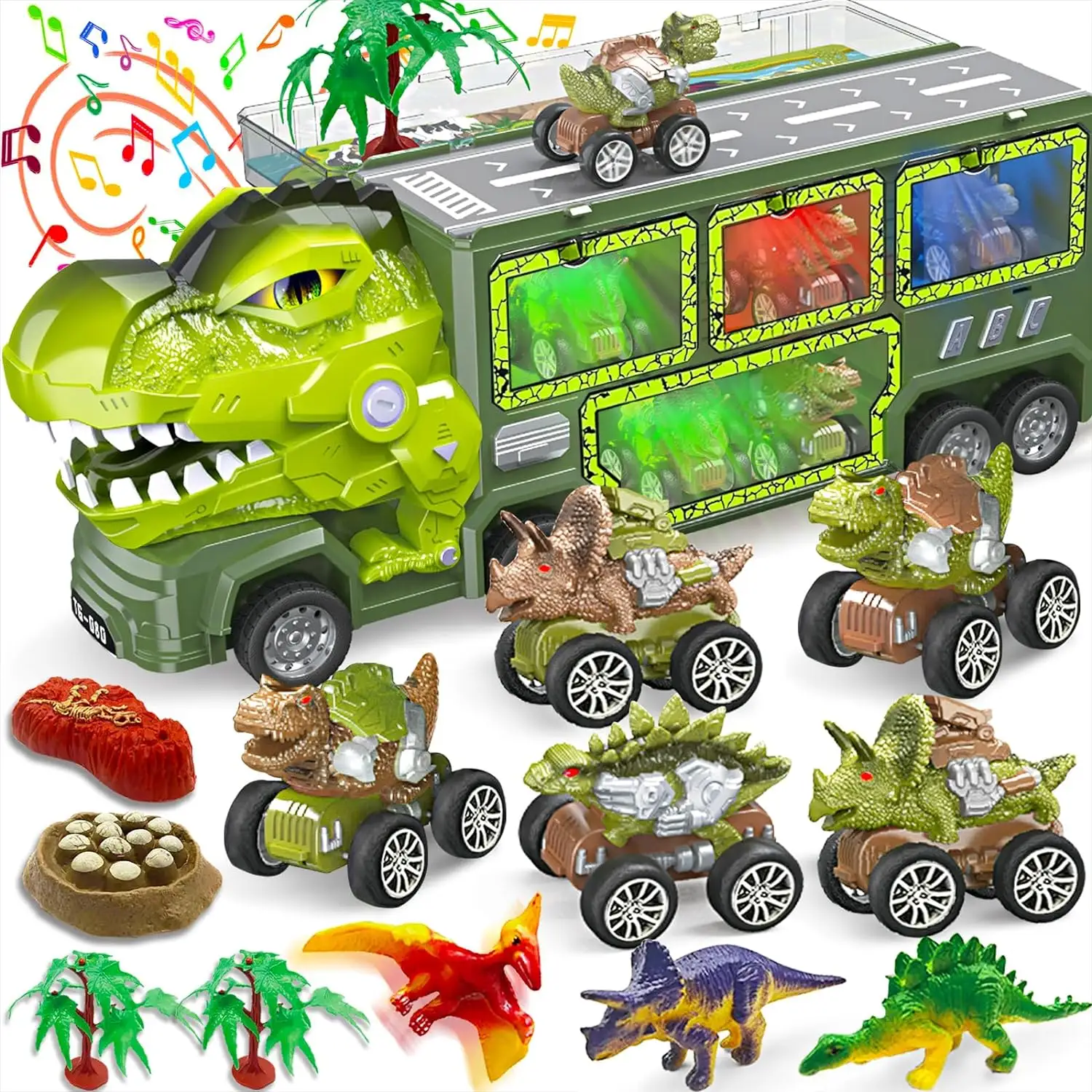 יצרנים חם מכירה צעצועים רכב diecast מכונית נושאת צעצוע משאית עם צעצועי דינוזאור לילדים