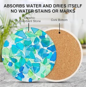 Posavasos de Cerámica con Mosaico de Vidrio Marino Clásico, Antideslizantes, Absorbentes y Ecológicos para Decoración del Hogar Contemporáneo - Product Image 2