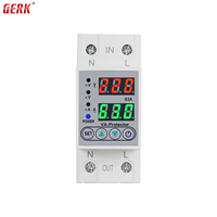 Protector de Voltaje y Corriente Ajustable GERK Monofásico 32A 63A AC80V-300V con Pantalla Digital para Riel DIN, Material PC, Capacidad 20kVA