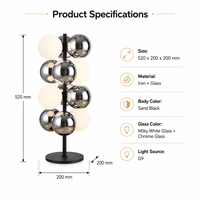 Lampe de table élégante à sphères mixtes G9, verre givré blanc chromé, base noire, lumière de chevet, style moderne pour salon et maison