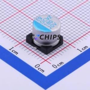 Condensateur solide SMD OVZ181M1DTR-0807, D8xL6.7mm (Capacité : 180uF) (Précision : 20%) Tension nominale : 20V - Product Image 1