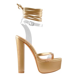 Sandalias de Tanga con hebilla en el tobillo y cordones con correa transparente y <span class=keywords><strong>plataforma</strong></span> dorada para mujer - Product Image 2
