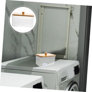 Organisateur de rangement pour salle de bain avec couvercle en bambou, transparent en PET avec couvercle en bois, vente en gros, export - Product Image 5