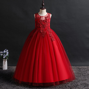 Robe de bal rose pour filles, robe de princesse pour demoiselle d'honneur, robe de fête de mariage avec appliques en dentelle, décolleté en cœur, longue et sans manches - Product Image 2