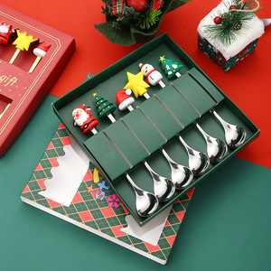 ชุดช้อนส้อมคริสต์มาสสแตนเลสสตีล ดีไซน์ซานตาคลอส กล่องของขวัญ อุปกรณ์ทานขนมหวานสำหรับวันหยุด - Product Image 2