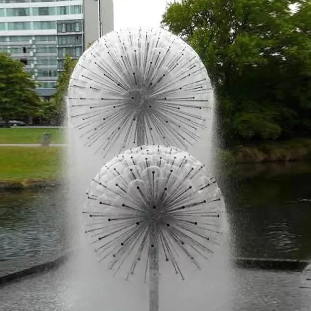 Stainless Steel Dandelion Fountain Decorated With Shiny LED Lighting Used In Amusement Parks Hotels And Parks