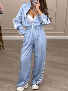 Completo Due Pezzi <span class=keywords><strong>da</strong></span> Donna Primaverile Autunnale con Giacca a Maniche Lunghe e Pantaloni a Righe, Abbigliamento Casual Chic <span class=keywords><strong>da</strong></span> <span class=keywords><strong>Ufficio</strong></span> - Product Image 4