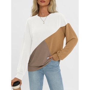 2025 2025 femmes à manches longues col rond haut couleur bloc brodé Logo coupe ample tricoté XL 2XL tailles pour automne printemps - Product Image 1