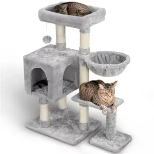 4-уровневая кондоминиуик с плюшевым окунем, светло-серые Роскошные кондоминиуары, натуральные когтеточки, Современная кошачья башня для кошек