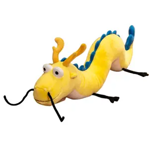 Nuevo juguete de peluche de dragón amarillo, muñeco de peluche de animal, suave perezoso y ondulado, dragón chino de peluche de juguete, almohada de tiro largo