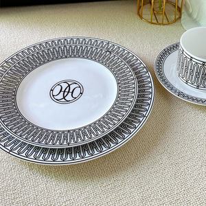 Gris negro raya lujo hogar decoraciones hueso China comedor juegos Hecoo platos - Product Image 2