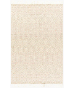 พรมขนสัตว์ทอมือที่นุ่มและทนทานสีเบจที่มีลวดลายเรขาคณิตและลายทางที่แตกต่างกันทำให้พื้นนุ่มสบายและมีสไตล์ - Product Image 2