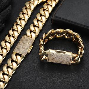 Cadenas <span class=keywords><strong>Cubana</strong></span>, venta al por mayor, joyería de Hip Hop de lujo, Gargantilla chapada en oro de 14K, 18K, <span class=keywords><strong>24K</strong></span>, collar de cadena de eslabones cubanos de Miami sólido para hombres - Product Image 4