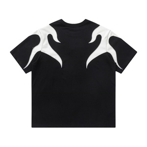 Summer New Arrival Cool Fashion Streetwear Men's 100% Cotton Short Sleeve T-<b>Shirt</b> Leather-Patched <b>Flame</b> Totem Embroidered Print - Product Image 2