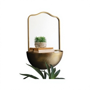 Antique Brass Metal Framed <b>Mirror</b> with Shelf For Display Or Storage For Home Living Room Dining Room Decoration Item - Product Image 1