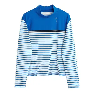 High Quality Custom Logo Cotton Jersey Turtleneck Collar Long Sleeves Distressed Stripe T-Shirts Men's Top Casual Wear