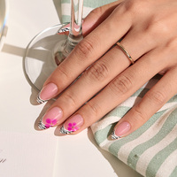 BTArtbox doux Gel XCOAT 3D Floral presse sur les ongles en gros court amande fait à la main bleu français pointe faux ongles