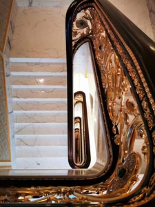 Sang Trọng Trong Nhà Cầu Thang Lan Can Trang Trí Công Phu Mạ Vàng Rèn Sắt Lan Can Với Hoa Chạm Khắc - Product Image 4