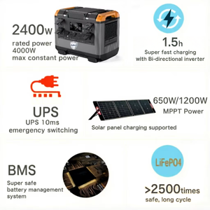 Centrale Électrique Portable Extérieure à Énergie Solaire avec Stockage Lithium, 2000W 2400W 3000W, Prix Abordable, Batterie de Secours - Product Image 5