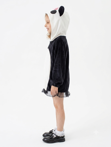 Disfraz de Panda <span class=keywords><strong>Kigurumi</strong></span> para Niños con Capucha, Cola y Orejas, Felpa Negra/Blanca y Dobladillo de Tul Negro, Vista Trasera - Product Image 3