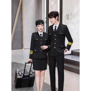 Unisex Flight Attendant Uniform Long Sleeve Autumn Winter Suit Shirt Pants Skirt Three Piece Set For Banquet Commuting - Product Image 3