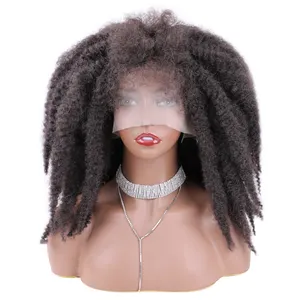 Wig baru datang Afro Marley rambut memutar Kinky renda depan wig serat sintetis keriting wig keriting untuk wanita ukuran dapat disesuaikan
