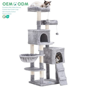 Árbol rascador <span class=keywords><strong>para</strong></span> <span class=keywords><strong>gatos</strong></span> <span class=keywords><strong>de</strong></span> felpa gris, alto, con poste rascador <span class=keywords><strong>de</strong></span> madera, hamaca y <span class=keywords><strong>casa</strong></span>, envío gratis desde fábrica en China - Product Image 1