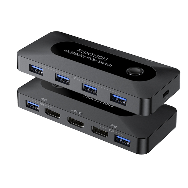 RSHTECH 2 in 5 Out USB Switch with 4K@60Hz and 4 USB 3.0 Ports KVM Switch for 2 Computers