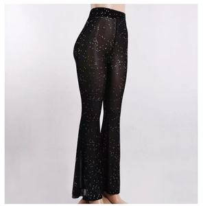 Vêtements pour femmes pantalons en <span class=keywords><strong>plastique</strong></span> goutte femmes taille haute noir décontracté dames jambe large discothèque Sexy maille voir à travers le pantalon - Product Image 5