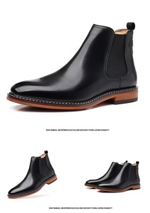 Men's Genuine Leather Chelsea <b>Boots</b> Ankle Pointed Toe Elastic Band Solid Color Autumn Dress Shoes - Product Image 4