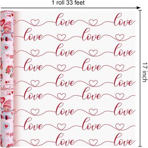 Valentines Wrapping <b>Paper</b> Pink Reversible Gnome Love Design 17 Inch X 33 Feet Gift Wrap For Valentine's Day - Product Image 3