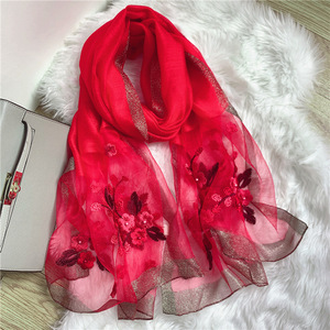 Nuovo Designer sciarpa di seta scialli donna estate protezione solare signora tinta unita lusso Hijab Foulard Foulard ricamo femminile Bandana - Product Image 6