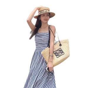 Plaid Strapless Dress Fitted Waist Long Summer Beach Vacation Casual Dress - Product Image 5