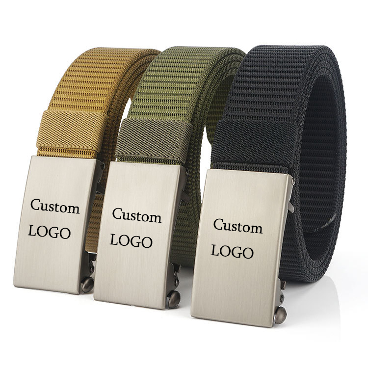 Ademende Canvas Heren Riemen Automatische Sport Golf Nylon Stof Riem Gespen Metalen Custom Logo