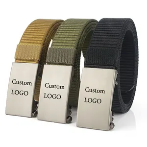 Breathable Canvas Mens Belts Automatic Sport Golf Nylon Fabric Belt Buckles Metal Custom Logo