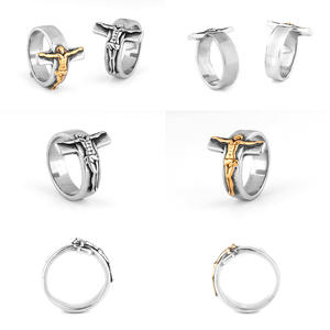 Anillo de moda para hombre Okp Brand, estilo hip hop europeo americano, diseño simple y personalizado, cruz de Jesús en oro con piedra natural, acero inoxidable. - Product Image 5