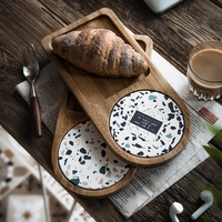 Plateau à boissons et desserts en bois d'acacia de style japonais, plateaux et assiettes créatifs en un seul ensemble, plateau à gâteaux