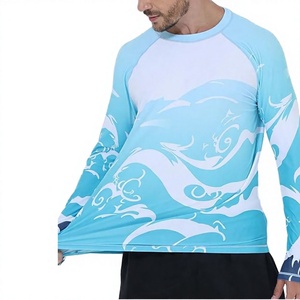 เสื้อว่ายน้ำแขนยาวสำหรับผู้ชาย ลายคลื่นสีน้ำเงิน ป้องกันรังสียูวี UPF50 - Product Image 4