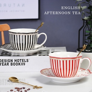 Low Price Promotion European Stripe and Wave Point Coffee <b>Set</b> Exquisite Ceramic Coffee <b>Cup</b> and Plate - Product Image 2
