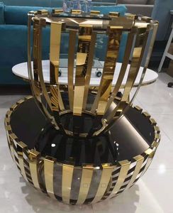 โต๊ะกาแฟทรงกลมทันสมัยหรูหรา โครงสแตนเลสสีเงิน พร้อมท็อปกระจกนิรภัยแบบซ้อน ขายส่ง - Product Image 6
